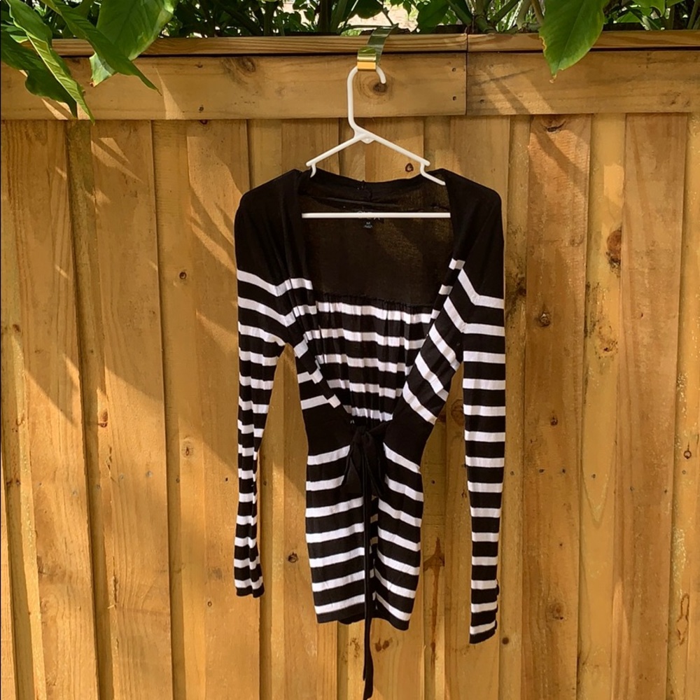 BW Striped Cardigan, Waist tie, Long